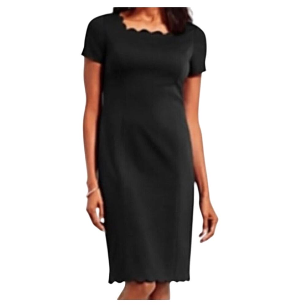 Talbots Scalloped Hem and Neck Lined Sheath Womens Little Black Dress Size 6